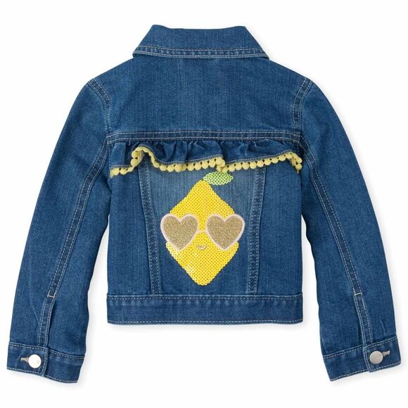 Girls Blue Denim Jean Yellow Trim & Sequined Lemon Jacket Size 5t NEW with Tags - Picture 1 of 8
